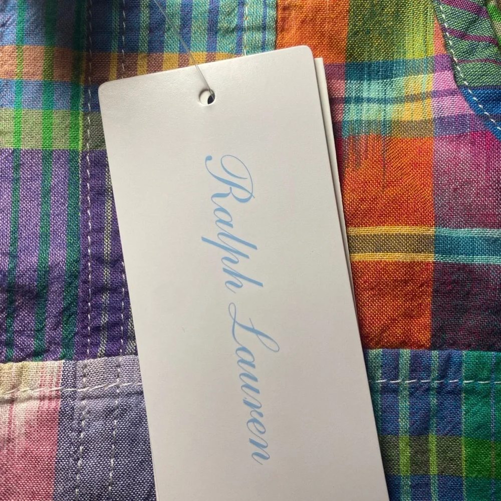 NWT Polo Ralph‎ Lauren Baby Boy Madras Patchwork Romper with Matching Hat Preppy
